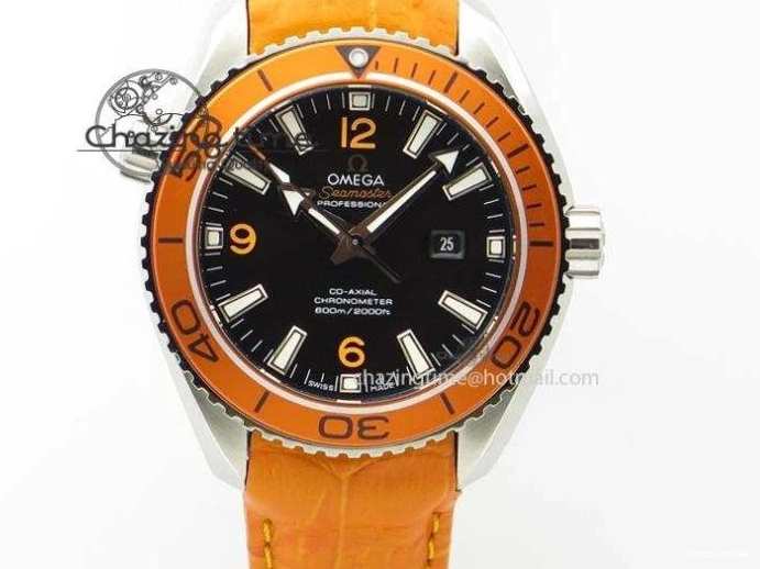 0429 Planet Ocean Master Chrono 45mm SS OM 1:1 Best Edition Black Dial Orange 12 On Rubber Strap A Durable 8169